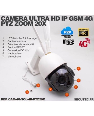 Kit vidéosurveillance 24h sur 24h caméra 4G 4K pilotable solaire Zoom X20 autonome waterproof 128Go Kit vidéosurveillance 24h sur 24h caméra 4G 4K pilotable solaire Zoom X20 autonome waterproof 128Go