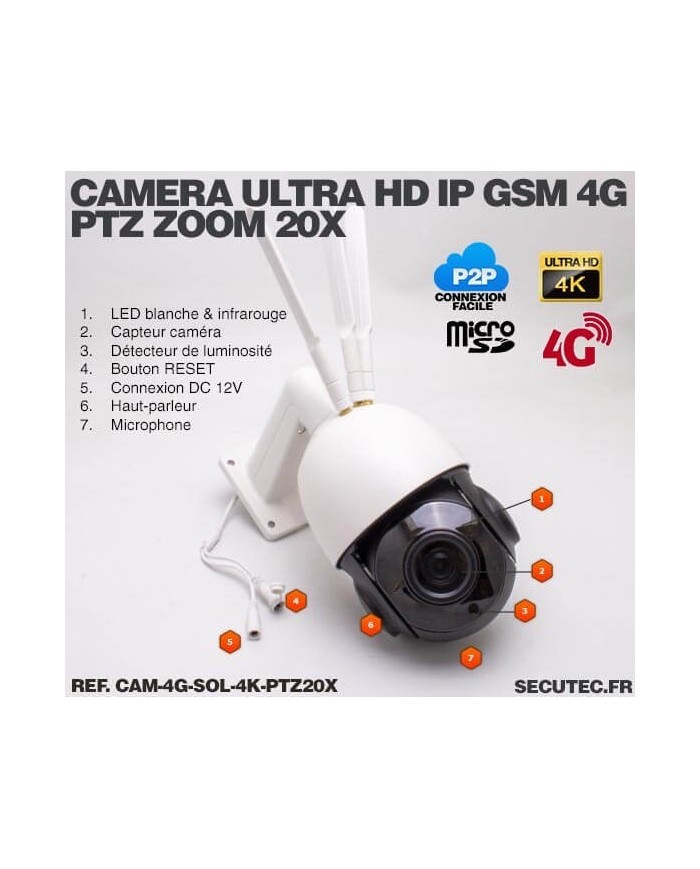 Kit vidéosurveillance 24h sur 24h caméra 4G 4K pilotable solaire Zoom X20 autonome waterproof 128Go Kit vidéosurveillance 24h sur 24h caméra 4G 4K pilotable solaire Zoom X20 autonome waterproof 128Go