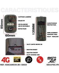 Camera camouflage 4G solaire UHD 2K infrarouge invisible ultra longue autonomie detection de mouvement et humaine 128Go
