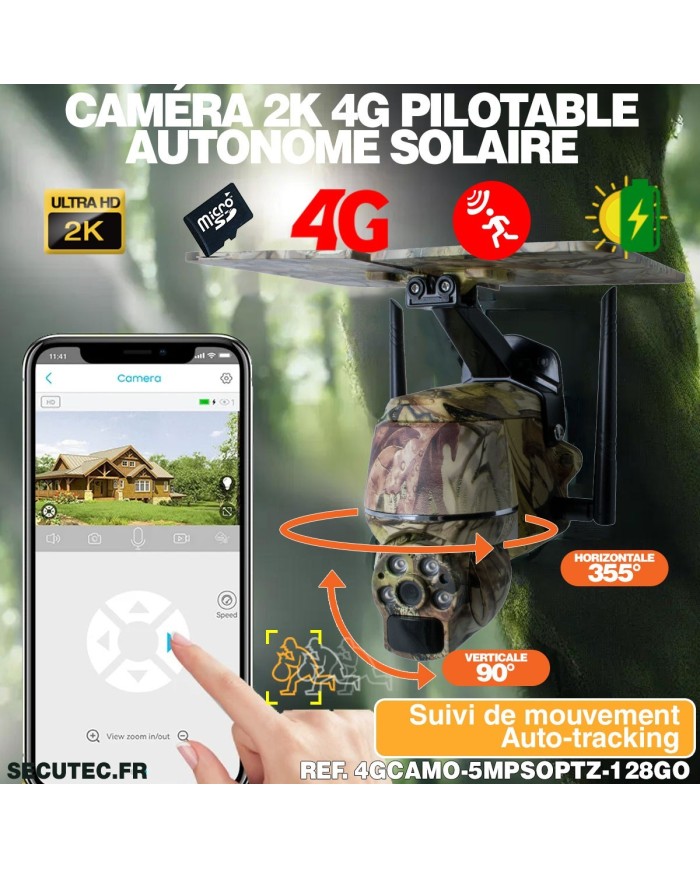 Caméra camouflage pilotable solaire 4G Ultra HD 2K alerte détection humaine AI Caméra camouflage pilotable solaire 4G Ultra HD 2K alerte détection humaine AI