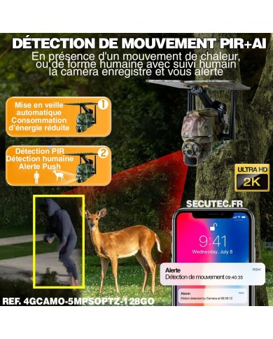 Caméra camouflage pilotable solaire 4G Ultra HD 2K alerte détection humaine AI Caméra camouflage pilotable solaire 4G Ultra HD 2K alerte détection humaine AI