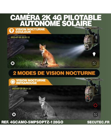 Caméra camouflage pilotable solaire 4G Ultra HD 2K alerte détection humaine AI Caméra camouflage pilotable solaire 4G Ultra HD 2K alerte détection humaine AI