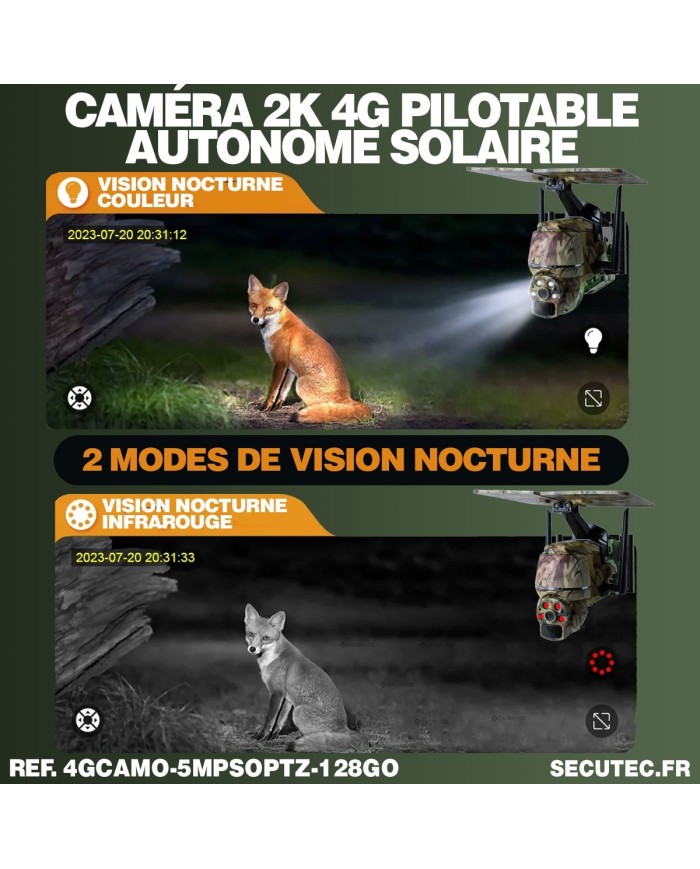 Caméra camouflage pilotable solaire 4G Ultra HD 2K alerte détection humaine AI Caméra camouflage pilotable solaire 4G Ultra HD 2K alerte détection humaine AI