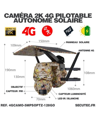 Caméra camouflage pilotable solaire 4G Ultra HD 2K alerte détection humaine AI Caméra camouflage pilotable solaire 4G Ultra HD 2K alerte détection humaine AI