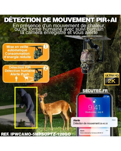 Caméra camouflage pilotable solaire WiFi Ultra HD 2K alerte détection humaine AI Caméra camouflage pilotable solaire WiFi Ultra HD 2K alerte détection humaine AI