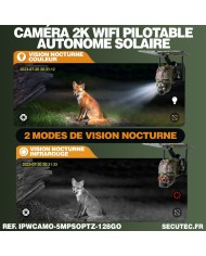 Caméra camouflage pilotable solaire WiFi Ultra HD 2K alerte détection humaine AI