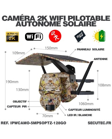 Caméra camouflage pilotable solaire WiFi Ultra HD 2K alerte détection humaine AI Caméra camouflage pilotable solaire WiFi Ultra HD 2K alerte détection humaine AI