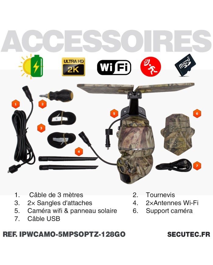 Caméra camouflage pilotable solaire WiFi Ultra HD 2K alerte détection humaine AI