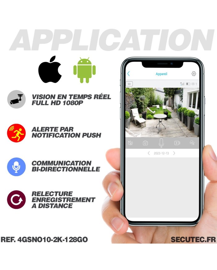 Caméra noire 4G solaire 2K infrarouge invisible batterie très longue autonomie detection humaine et mouvement 128Go