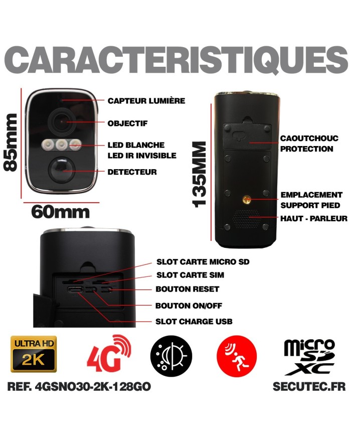 Caméra noire 4G solaire 2K infrarouge invisible batterie ultra longue autonomie detection humaine et mouvement 128Go Caméra noire 4G solaire 2K infrarouge invisible batterie ultra longue autonomie detection humaine et mouvement 128Go