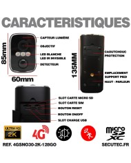 Caméra noire 4G solaire 2K infrarouge invisible batterie ultra longue autonomie detection humaine et mouvement 128Go Caméra noire 4G solaire 2K infrarouge invisible batterie ultra longue autonomie detection humaine et mouvement 128Go