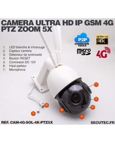 Kit vidéosurveillance 24h sur 24h caméra 4G 4K pilotable solaire Zoom X5 autonome waterproof 128Go Kit vidéosurveillance 24h sur 24h caméra 4G 4K pilotable solaire Zoom X5 autonome waterproof 128Go