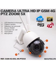 Kit vidéosurveillance 24h sur 24h caméra 4G 4K pilotable solaire Zoom X5 autonome waterproof 128Go Kit vidéosurveillance 24h sur 24h caméra 4G 4K pilotable solaire Zoom X5 autonome waterproof 128Go