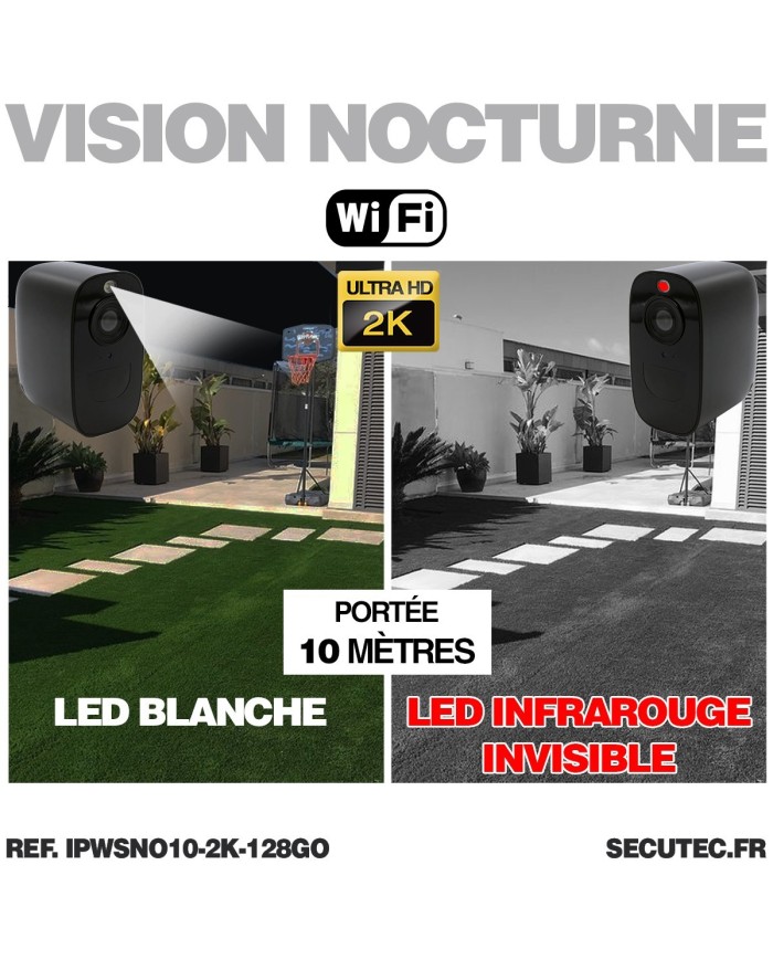 Camera noire WiFi solaire UHD 2K infrarouge invisible très longue autonomie detection de mouvement et humaine 128Go