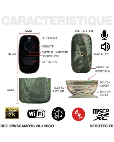 Caméra camouflage solaire WiFi 2K IR invisible très longue autonomie détection de mouvement et humaine 128Go Caméra camouflage solaire WiFi 2K IR invisible très longue autonomie détection de mouvement et humaine 128Go