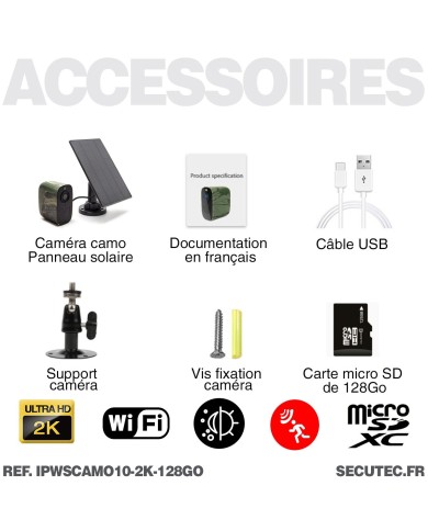 Caméra camouflage solaire WiFi 2K IR invisible très longue autonomie détection de mouvement et humaine 128Go Caméra camouflage solaire WiFi 2K IR invisible très longue autonomie détection de mouvement et humaine 128Go
