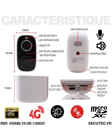 Caméra blanche 4G solaire UHD 2K infrarouge invisible très longue autonomie detection de mouvement et humaine 128Go Caméra blanche 4G solaire UHD 2K infrarouge invisible très longue autonomie detection de mouvement et humaine 128Go