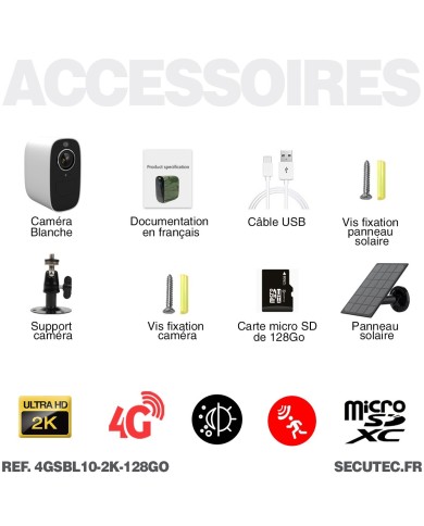 Caméra blanche 4G solaire UHD 2K infrarouge invisible très longue autonomie detection de mouvement et humaine 128Go Caméra blanche 4G solaire UHD 2K infrarouge invisible très longue autonomie detection de mouvement et humaine 128Go