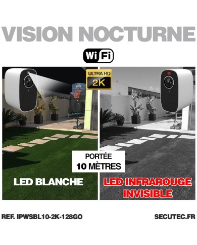 Camera blanche WiFi solaire UHD 2K infrarouge invisible très longue autonomie detection de mouvement et humaine 128Go Camera blanche WiFi solaire UHD 2K infrarouge invisible très longue autonomie detection de mouvement et humaine 128Go