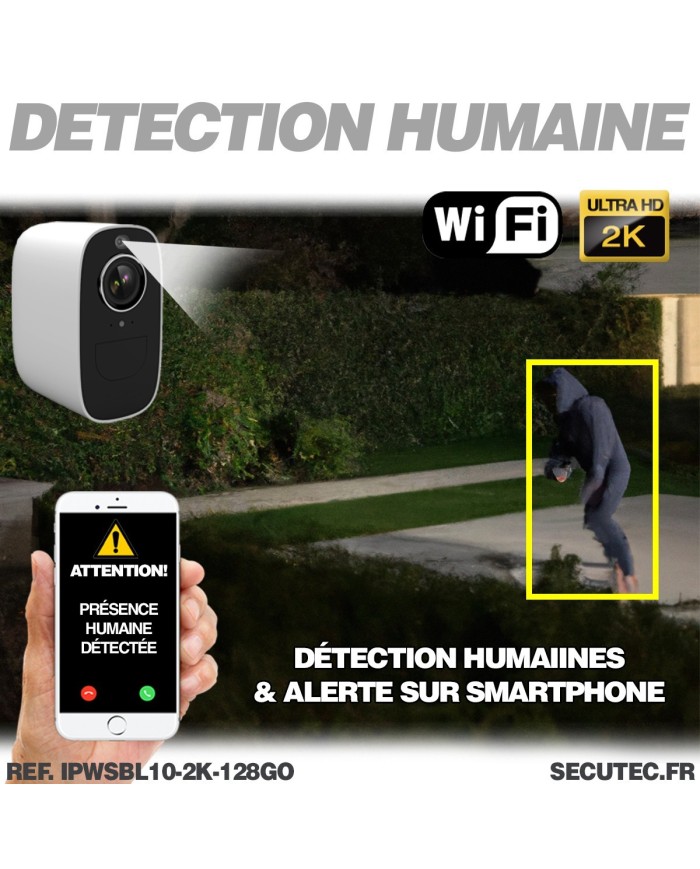 Camera blanche WiFi solaire UHD 2K infrarouge invisible très longue autonomie detection de mouvement et humaine 128Go Camera blanche WiFi solaire UHD 2K infrarouge invisible très longue autonomie detection de mouvement et humaine 128Go
