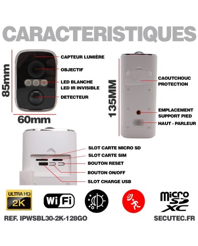 Camera blanche WiFi solaire UHD 2K infrarouge invisible ultra longue autonomie detection de mouvement et humaine 128Go Camera blanche WiFi solaire UHD 2K infrarouge invisible ultra longue autonomie detection de mouvement et humaine 128Go
