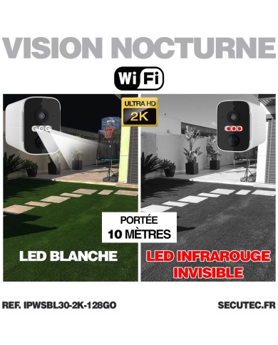 Camera blanche WiFi solaire UHD 2K infrarouge invisible ultra longue autonomie detection de mouvement et humaine 128Go Camera blanche WiFi solaire UHD 2K infrarouge invisible ultra longue autonomie detection de mouvement et humaine 128Go