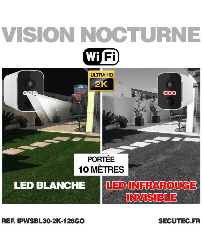 Camera blanche WiFi solaire UHD 2K infrarouge invisible ultra longue autonomie detection de mouvement et humaine 128Go Camera blanche WiFi solaire UHD 2K infrarouge invisible ultra longue autonomie detection de mouvement et humaine 128Go