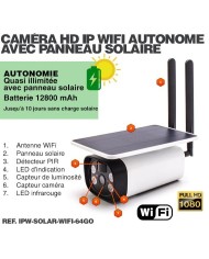 Caméra solaire Wifi HD 1080P waterproof Infrarouge accès à distance via iPhone Android 64 Go inclus