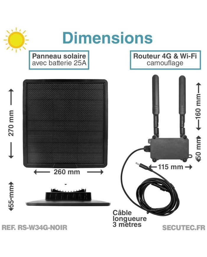 Routeur 3G 4G WiFi autonome solaire batterie couleur noire