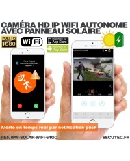Caméra solaire Wifi HD 1080P waterproof Infrarouge accès à distance via iPhone Android 64 Go inclus