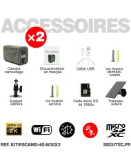 Kit vidéosurveillance camouflage 3G 4G autonome 2 caméras ultra longue autonomie solaires WIFI UHD 2K 128Go