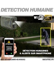 Kit vidéosurveillance camouflage 3G 4G autonome 2 caméras ultra longue autonomie solaires WIFI UHD 2K 128Go