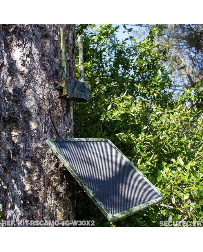 Kit vidéosurveillance camouflage 3G 4G autonome 2 caméras ultra longue autonomie solaires WIFI UHD 2K 128Go