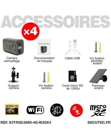 Kit vidéosurveillance camouflage 4G autonome 4 caméras solaires WIFI Kit vidéosurveillance camouflage 4G autonome 4 caméras solaires WIFI