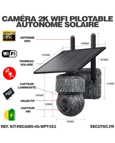 Kit vidéosurveillance  4G  2 caméras pilotables solaires WIFI 2K Kit vidéosurveillance  4G  2 caméras pilotables solaires WIFI 2K