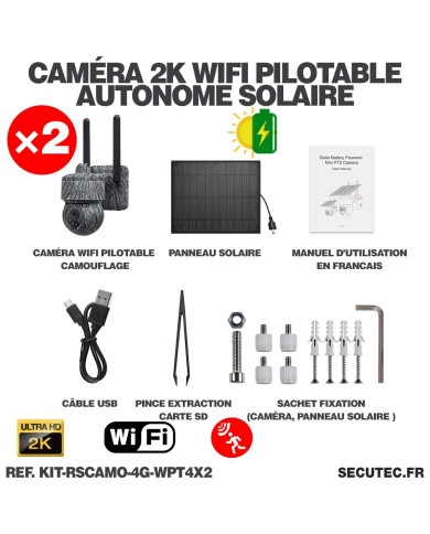 Kit vidéosurveillance  4G  2 caméras pilotables solaires WIFI 2K Kit vidéosurveillance  4G  2 caméras pilotables solaires WIFI 2K
