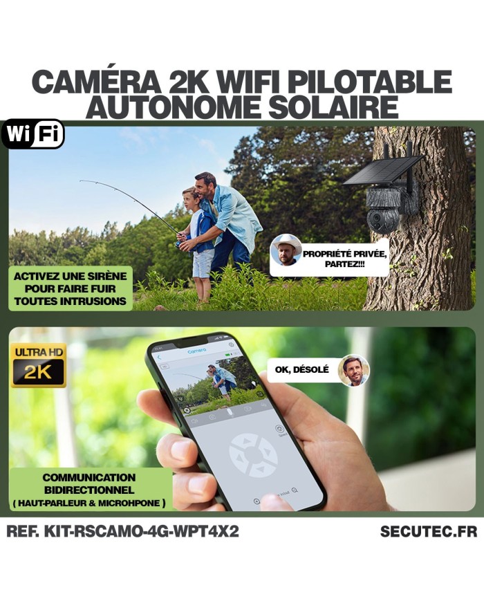Kit vidéosurveillance  4G  2 caméras pilotables solaires WIFI 2K