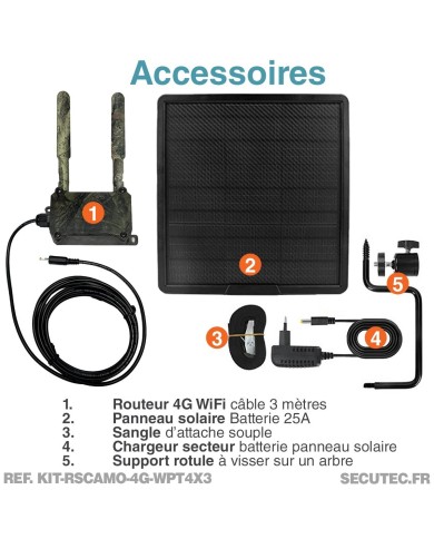 Kit vidéosurveillance camouflage 4G autonome 3 caméras pilotables 2K Kit vidéosurveillance camouflage 4G autonome 3 caméras pilotables 2K
