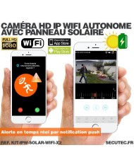 Kit de 2 caméras solaires Wifi HD 1080P waterproof Infrarouge accès à distance via iPhone Android 64 Go inclus