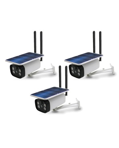 Kit de 3 caméras solaires Wifi HD 1080P waterproof Infrarouge accès à distance via iPhone Android 64 Go inclus Kit de 3 caméras solaires Wifi HD 1080P waterproof Infrarouge accès à distance via iPhone Android 64 Go inclus