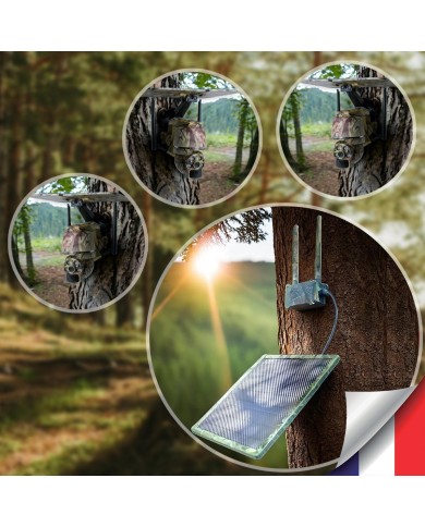 Kit vidéosurveillance camouflage 4G autonome 3 caméras pilotables solaires WIFI 2K 128Go Kit vidéosurveillance camouflage 4G autonome 3 caméras pilotables solaires WIFI 2K 128Go