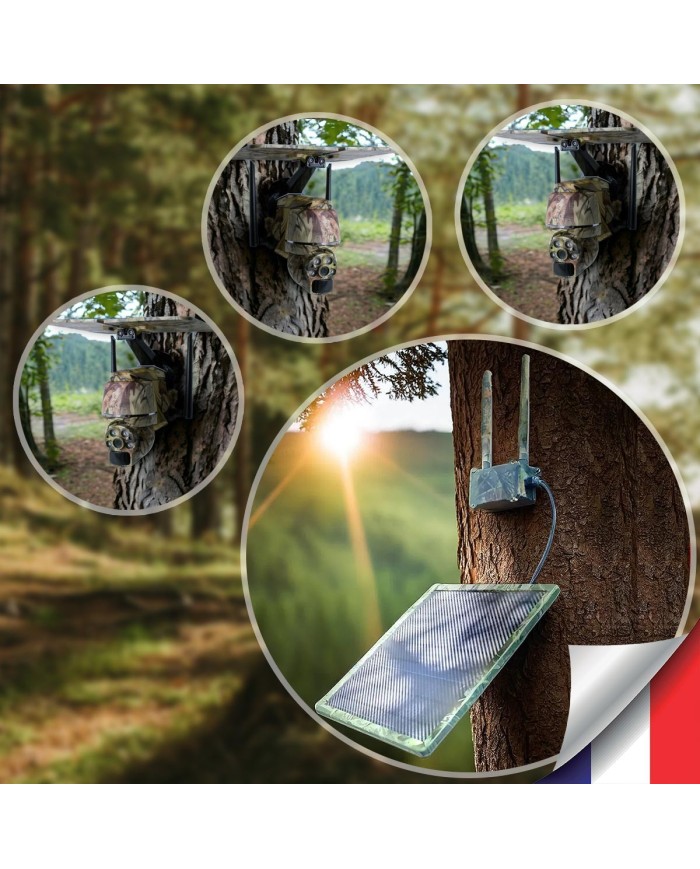 Kit vidéosurveillance camouflage 4G autonome 3 caméras pilotables solaires WIFI 2K 128Go