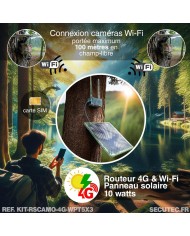 Kit vidéosurveillance camouflage 4G autonome 3 caméras pilotables solaires WIFI 2K 128Go