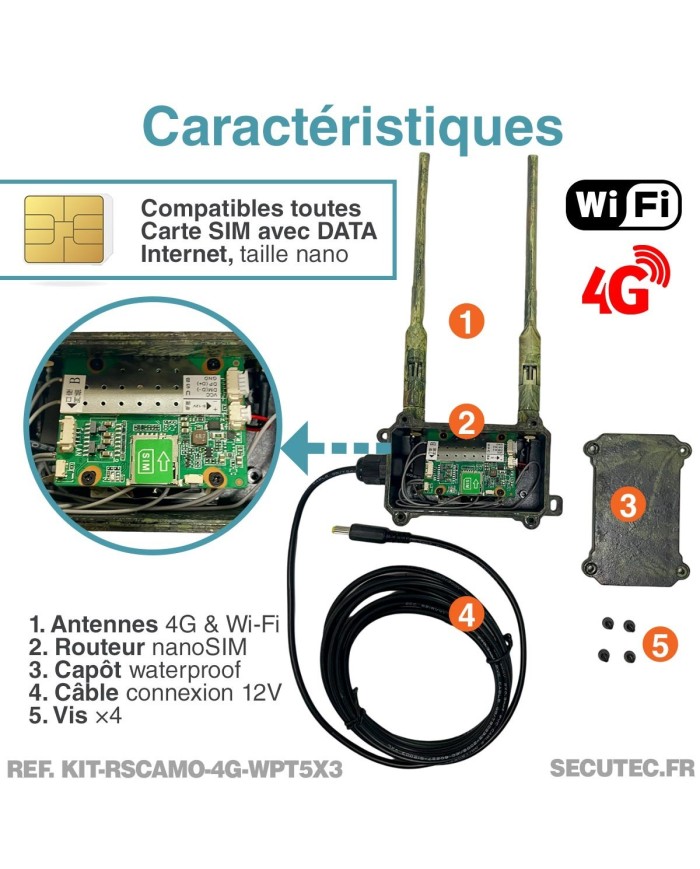 Kit vidéosurveillance camouflage 4G autonome 3 caméras pilotables solaires WIFI 2K 128Go