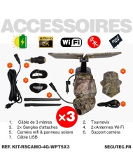 Kit vidéosurveillance camouflage 4G autonome 3 caméras pilotables solaires WIFI 2K 128Go