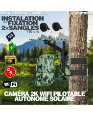 Kit vidéosurveillance camouflage 4G autonome 3 caméras pilotables solaires WIFI 2K 128Go