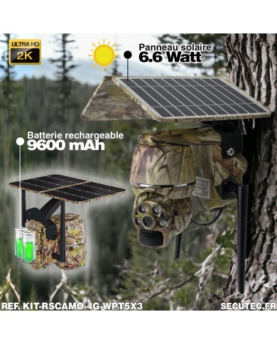 Kit vidéosurveillance camouflage 4G autonome 3 caméras pilotables solaires WIFI 2K 128Go Kit vidéosurveillance camouflage 4G autonome 3 caméras pilotables solaires WIFI 2K 128Go