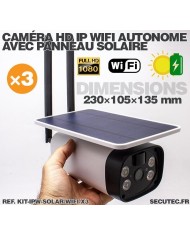 Kit de 3 caméras solaires Wifi HD 1080P waterproof Infrarouge accès à distance via iPhone Android 64 Go inclus