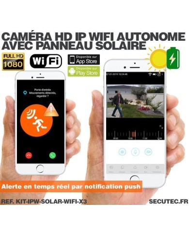 Kit de 3 caméras solaires Wifi HD 1080P waterproof Infrarouge accès à distance via iPhone Android 64 Go inclus Kit de 3 caméras solaires Wifi HD 1080P waterproof Infrarouge accès à distance via iPhone Android 64 Go inclus