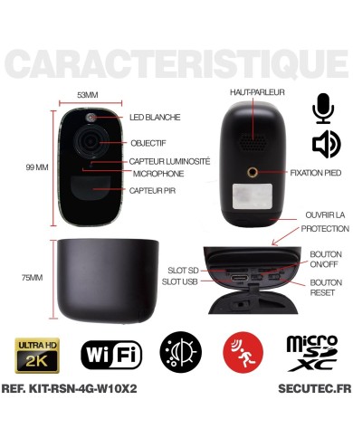 Kit vidéosurveillance 4G autonome 2 caméras solaires WIFI UHD 2K 128Go Kit vidéosurveillance 4G autonome 2 caméras solaires WIFI UHD 2K 128Go
